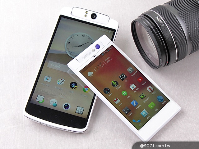 翻轉鏡頭自拍手機OPPO N1、G-PLUS E7mini外觀比拼