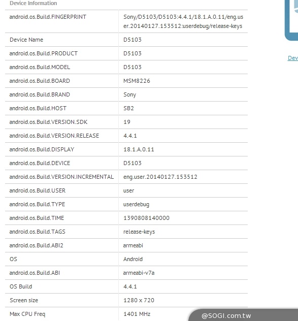 Sony Xperia D5103現身GFXBench 搭720P螢幕、高通400