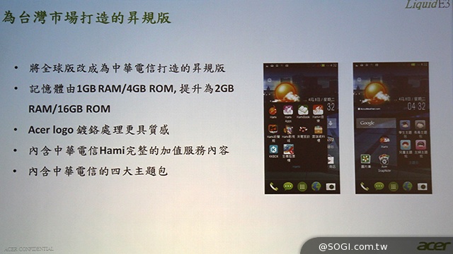 Acer Liquid E3台灣規格升級 中華大省月付533手機3490