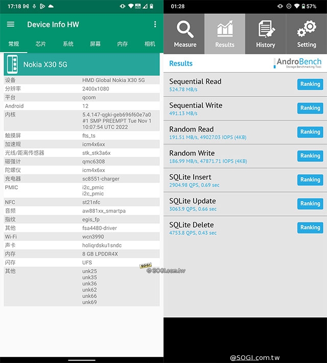 Nokia X30 5G 效能測試 - AndroBench