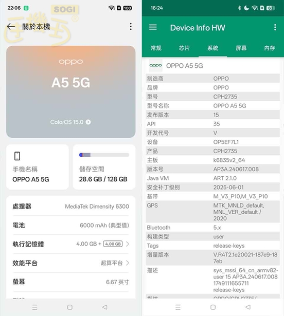 OPPO A5 5G 效能測試 - 系統資訊
