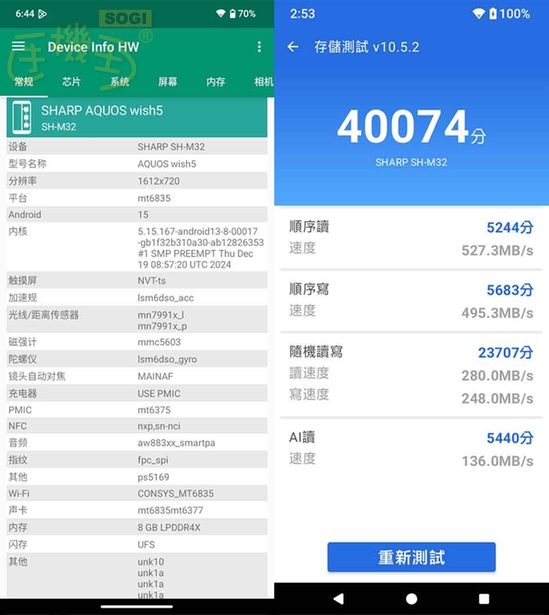 SHARP AQUOS wish5 效能測試 - 讀寫測試