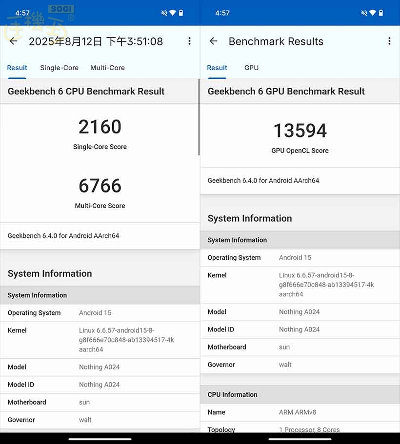 Nothing Phone (3) 效能測試 - GeekBench 6