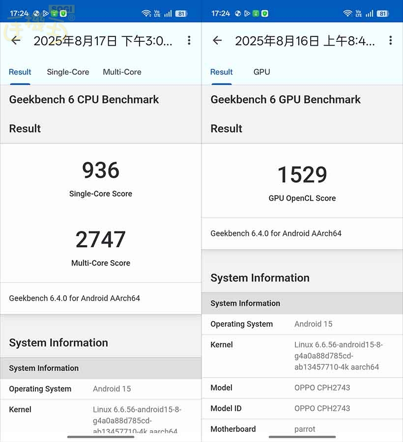 OPPO Reno14 F 5G 效能測試 - GeekBench 6