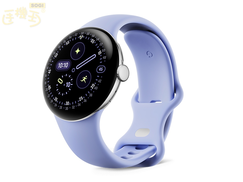 Google Pixel Watch 4 上市資訊 - 41mm 金屬銀鋁製錶殼 / 鳶尾紫運動錶帶