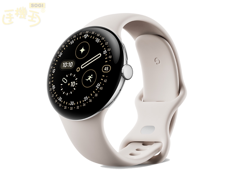 Google Pixel Watch 4 上市資訊 - 45mm 金屬銀鋁製錶殼 / 陶瓷米運動錶帶