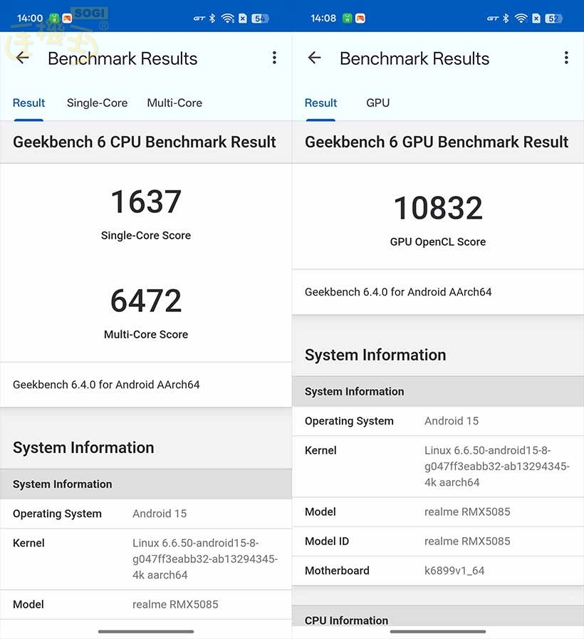 realme GT 7T 效能測試 - GeekBench 6