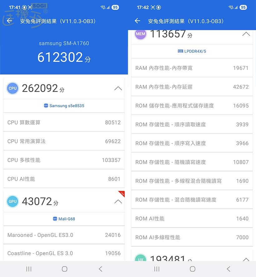 SAMSUNG Galaxy A17 5G 效能測試 - 安兔兔 V11