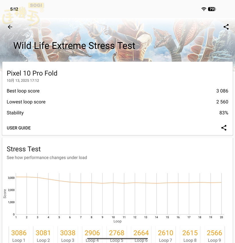 Google Pixel 10 Pro Fold 效能測試 - Wild Life Extreme Stress Test 跑分