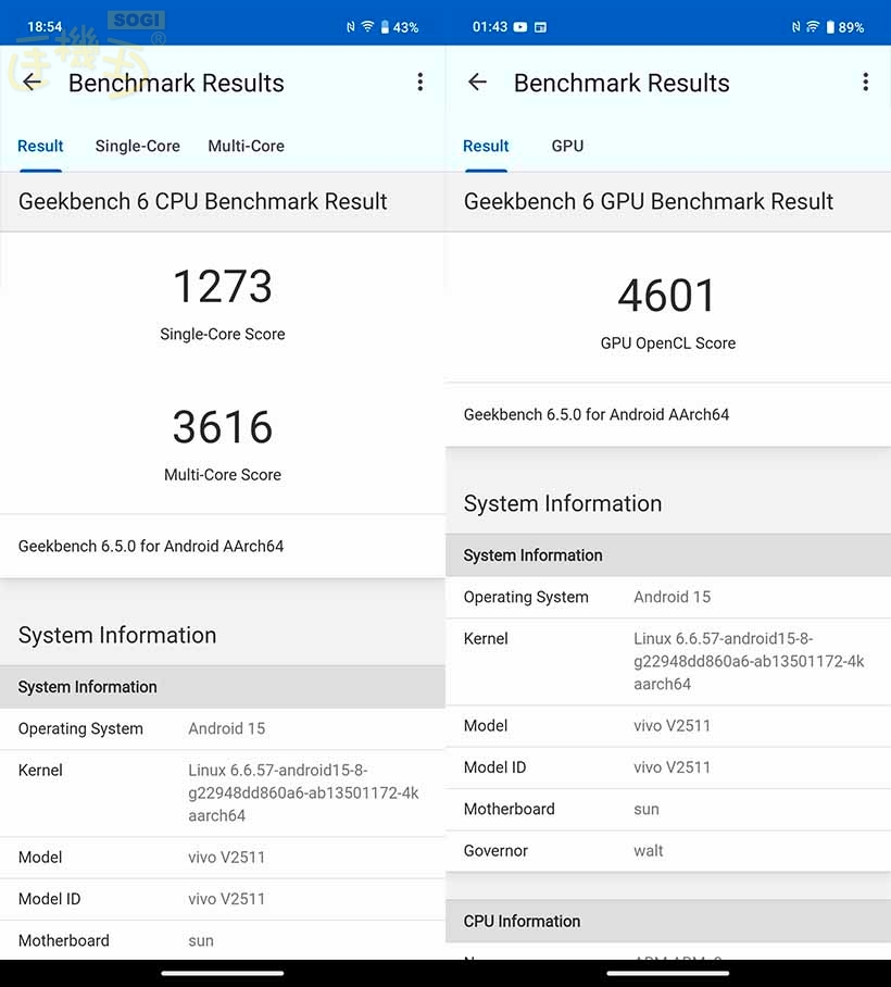 vivo V60 效能測試 - GeekBench 6