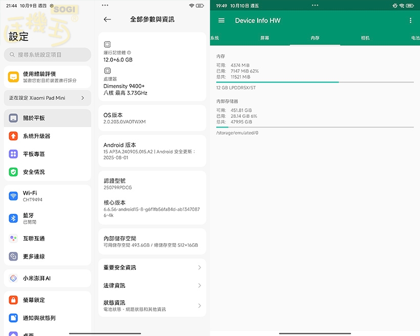 Xiaomi Pad Mini 效能測試 - ROM / RAM