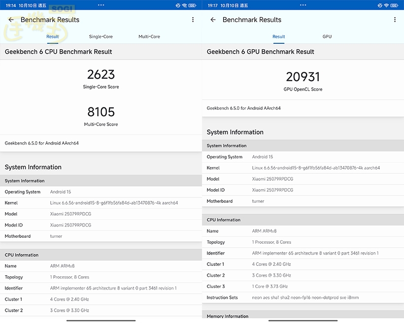 Xiaomi Pad Mini 效能測試 - GeekBench 6