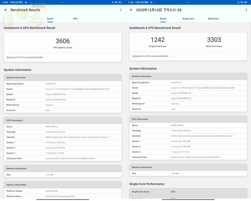Redmi Pad 2 Pro 效能測試 - GeekBench 6
