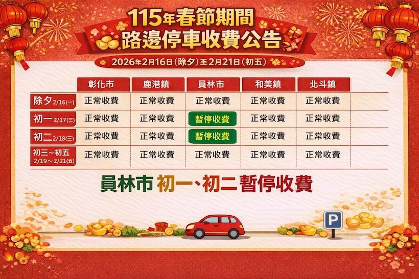 2026春節停車收費懶人包！全台各縣市過年路邊停車優惠一次看