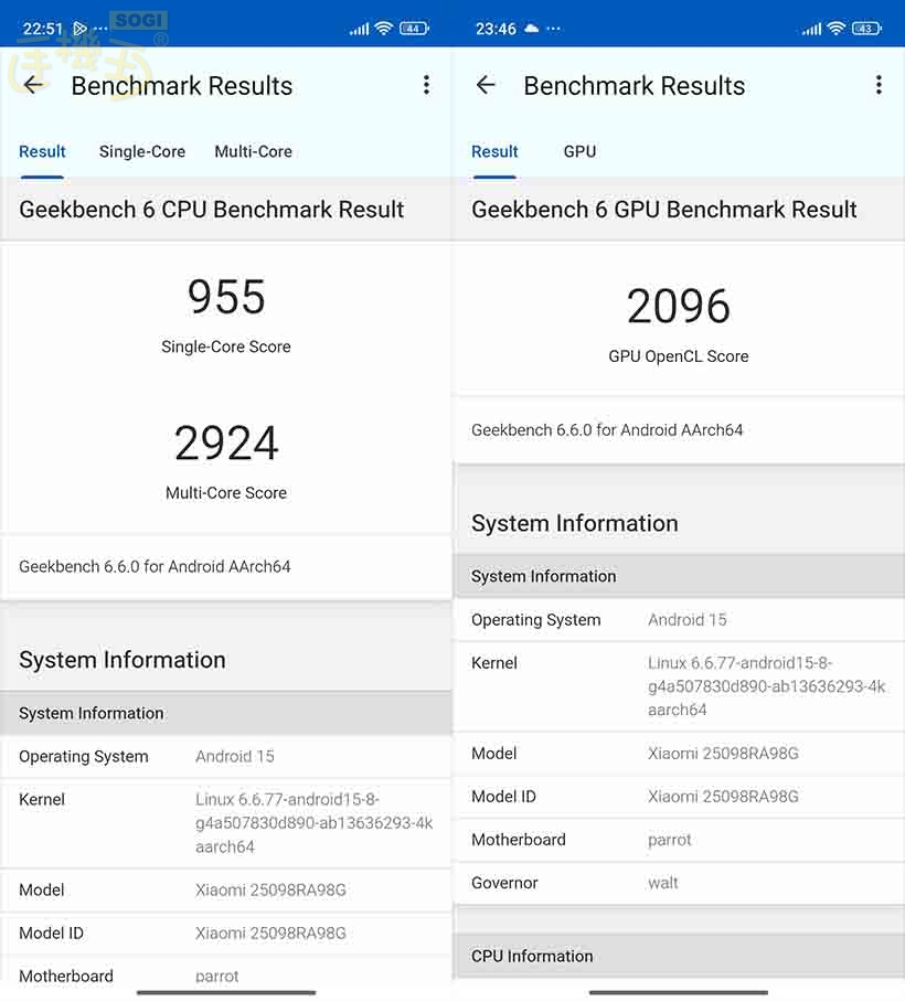 紅米 Note 15 5G 效能跑分 - GeekBench 6