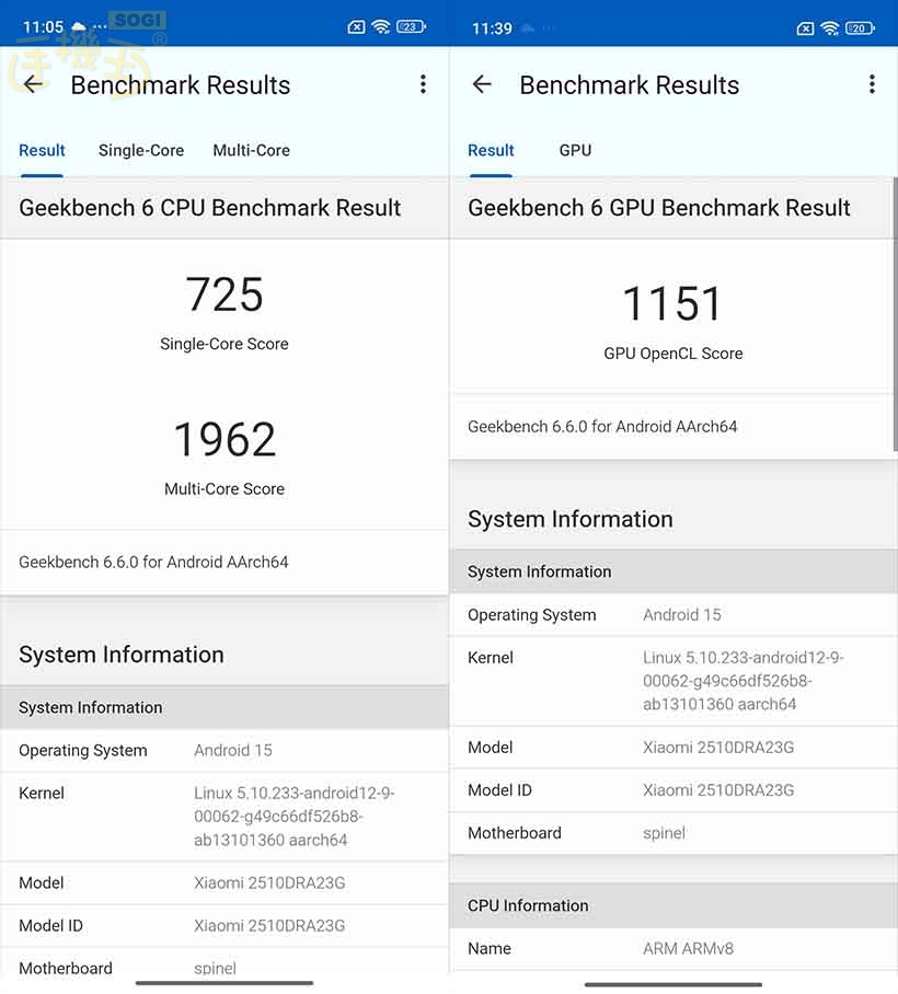 紅米 Note 15 效能跑分 - GeekBench 6